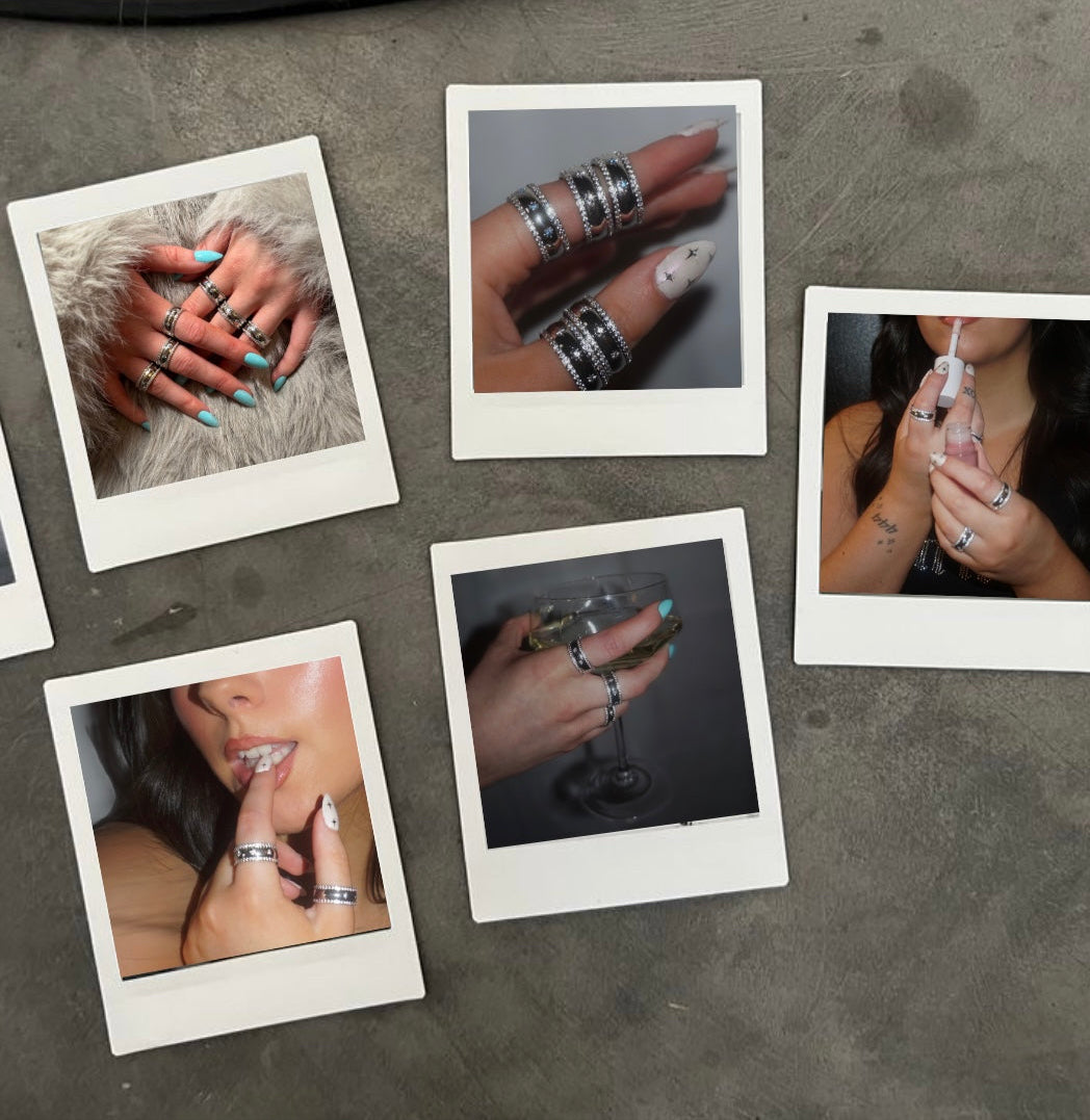 Collection of Polaroid-style photos on a concrete surface